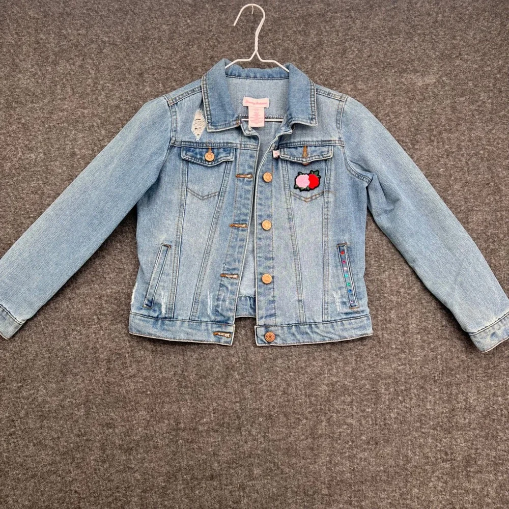 Tommy Bahama Kids 10 Denim Jacket Medium Wash Floral Rhinestone Distressed Blue
